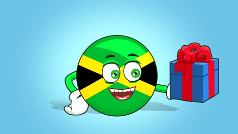 icono de dibujos animados bandera de jamaica cara animación caja de regalo presente con mate