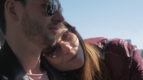 loving couple taking a ride on the bus