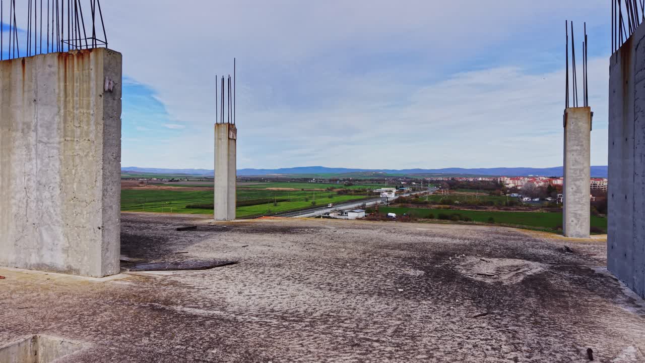 Exploring an unfinished construction site in a rural area