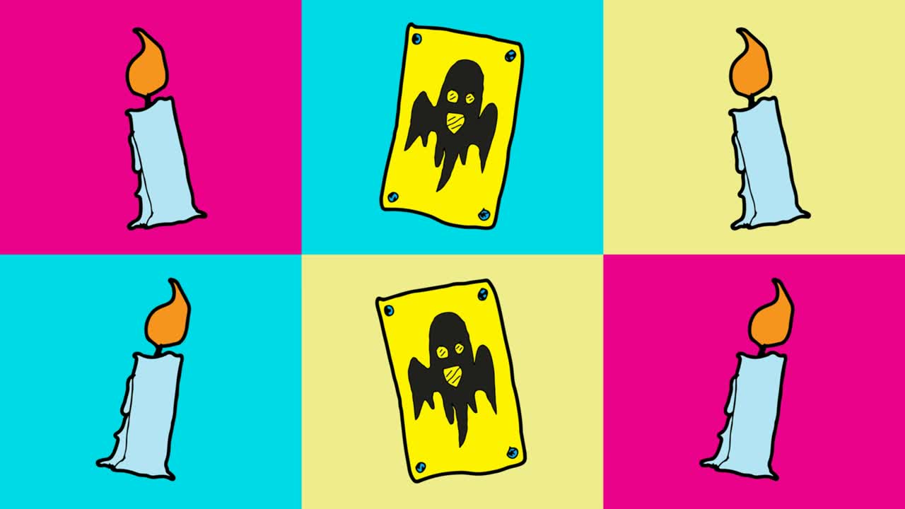 bambini che disegnano pop art sullo sfondo senza cuciture con tema di fantasmi e candele