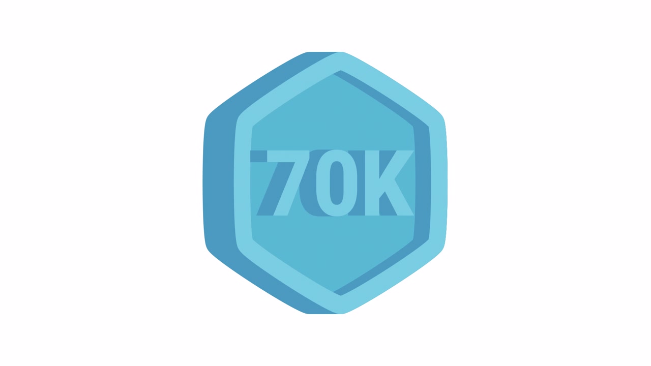 Sparkling Blue Hexagon 70K Achievement Badge Animation