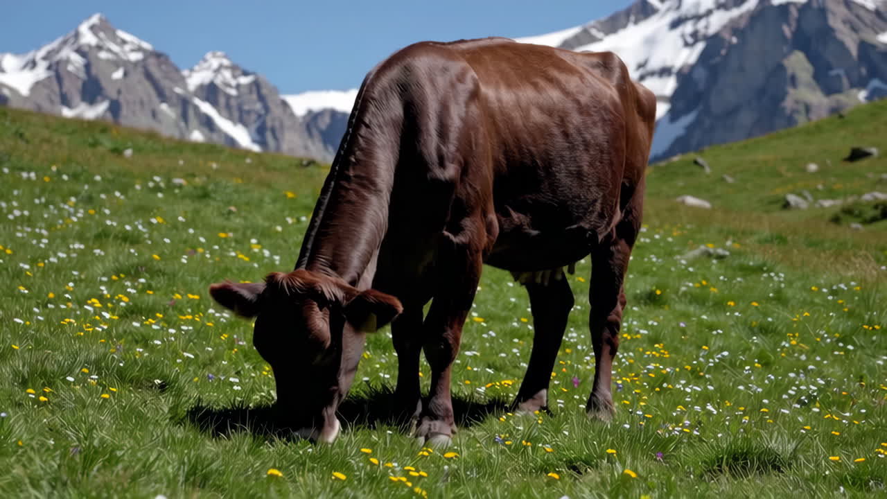 Brown Cow in Alpine Meadow