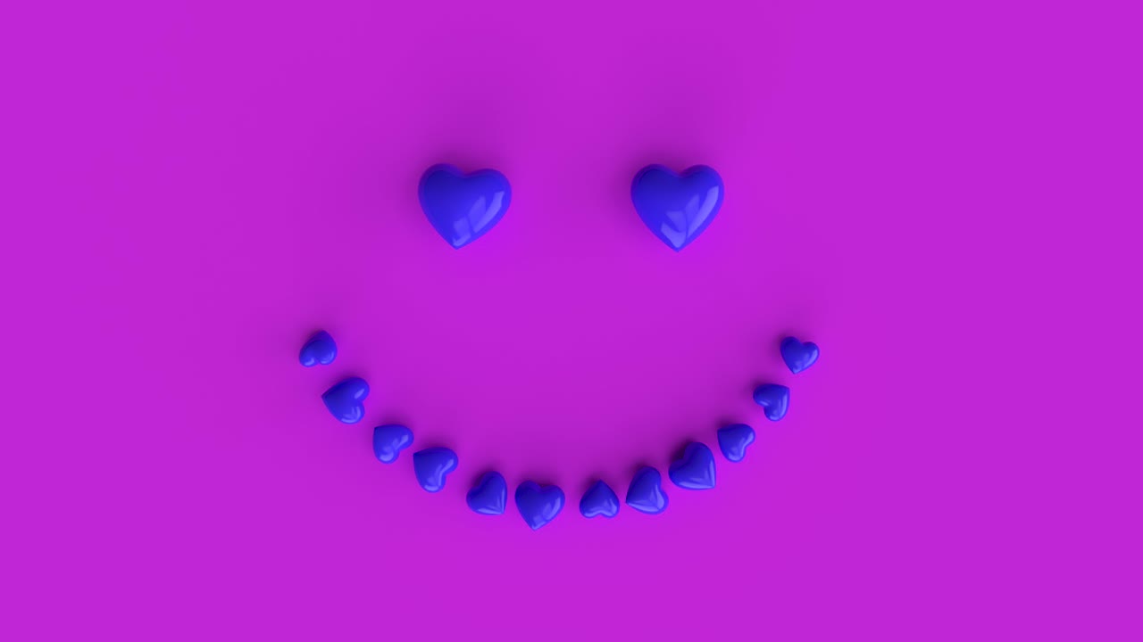 Faccina Sorridente Composta da Cuori Blu su Sfondo Viola