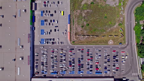 aerial view a large number of cars different brands standing parking lot