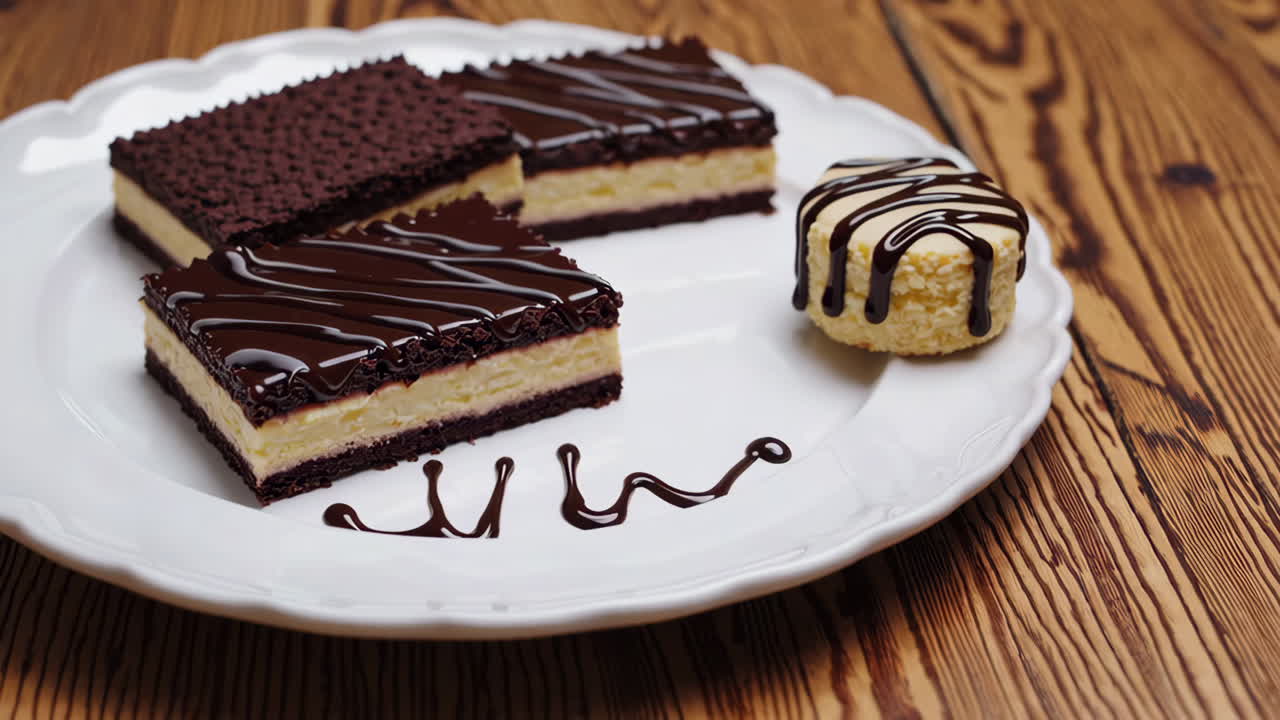 Chocolate and Creamy Dessert on Plate