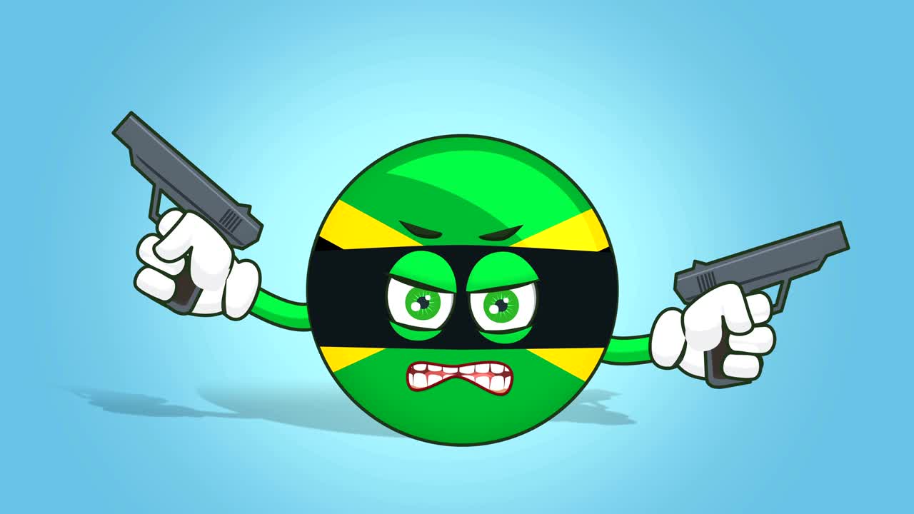 icono de dibujos animados bandera de jamaica cara animación bandido armado con alfa mate