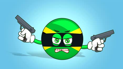 cartoon icon flag jamaica face animation  armed bandit with alpha matte