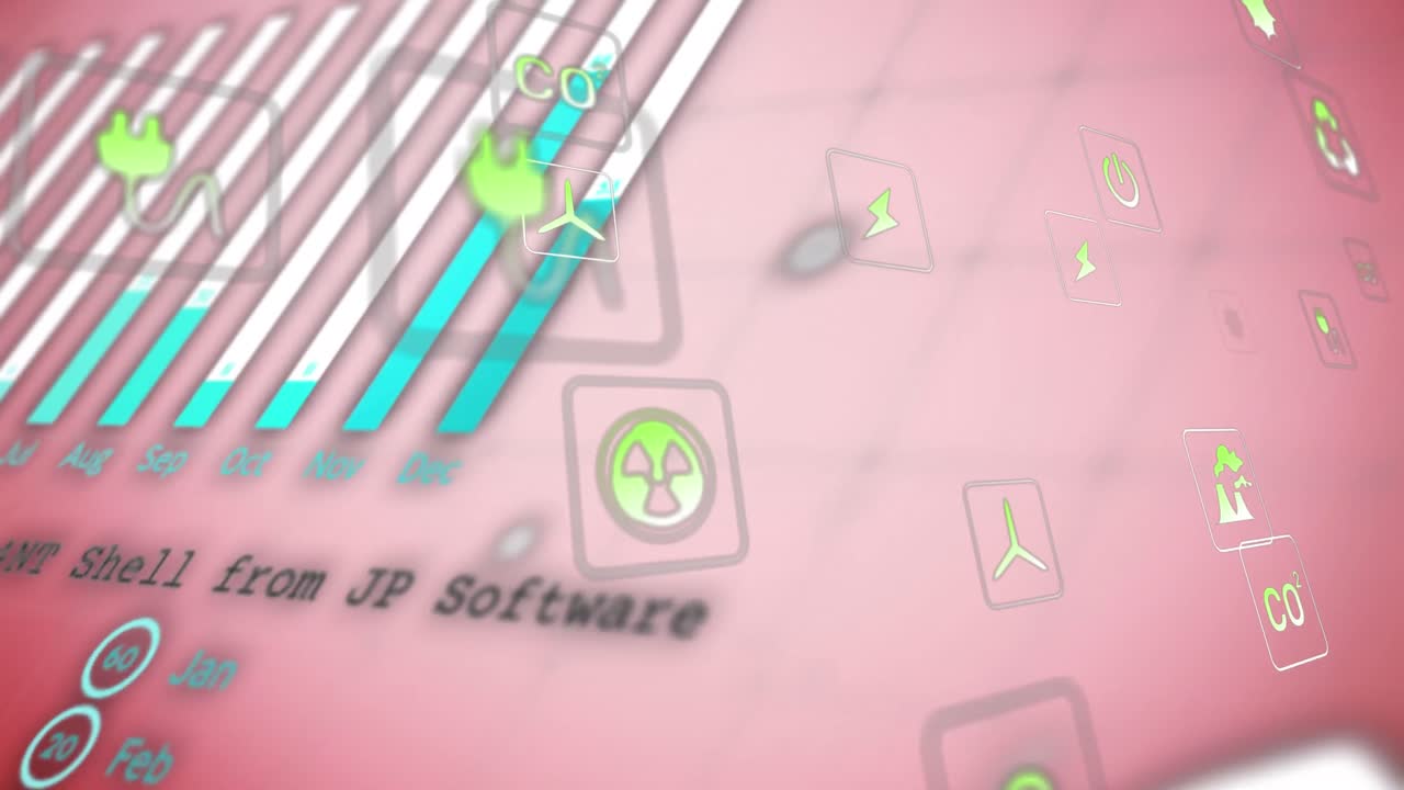 세계 지도 위에 에코 아이콘과 데이터 처리의 애니메이션