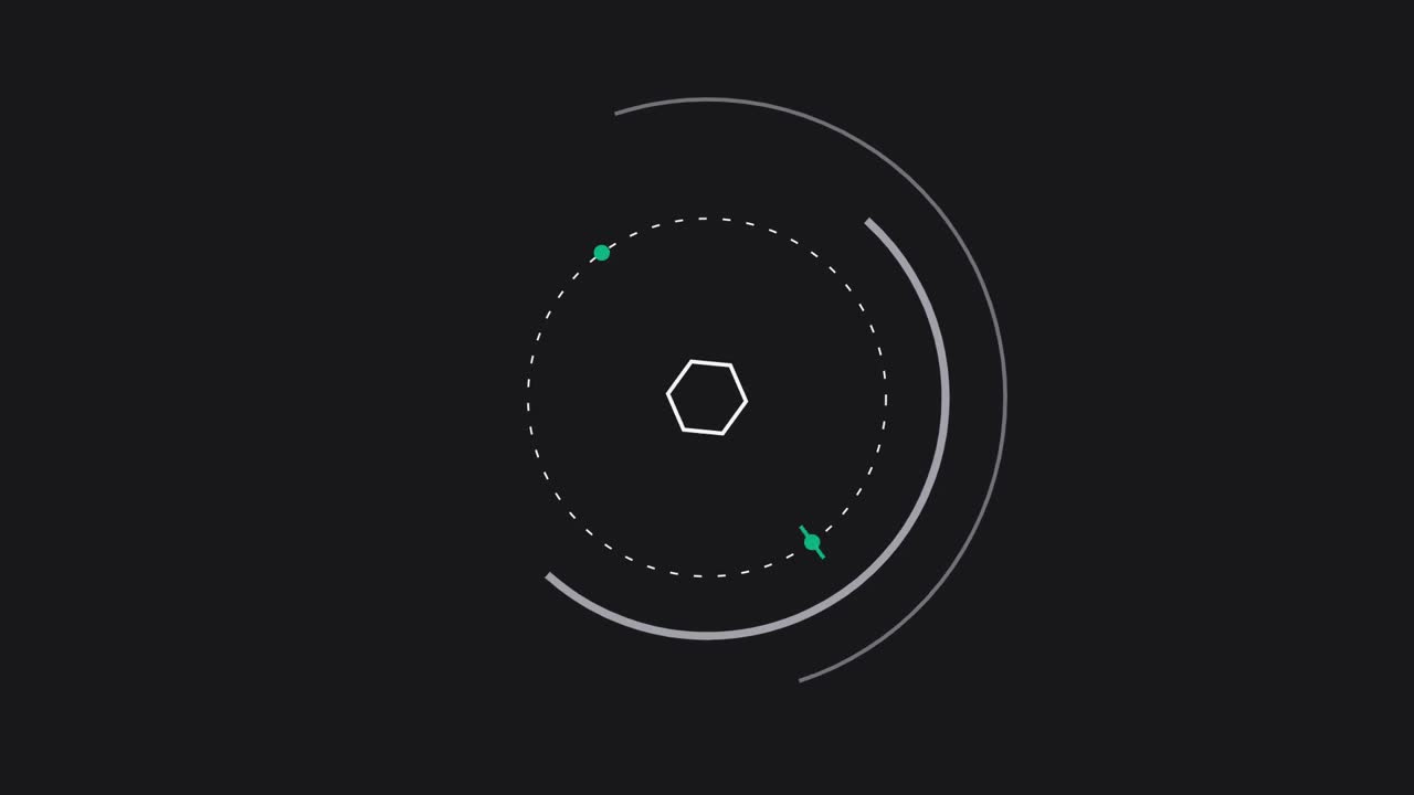 3D render of precision optic interface with rotating rings and tracking markers on dark background creating targeting animation designed for technology visuals and video overlays