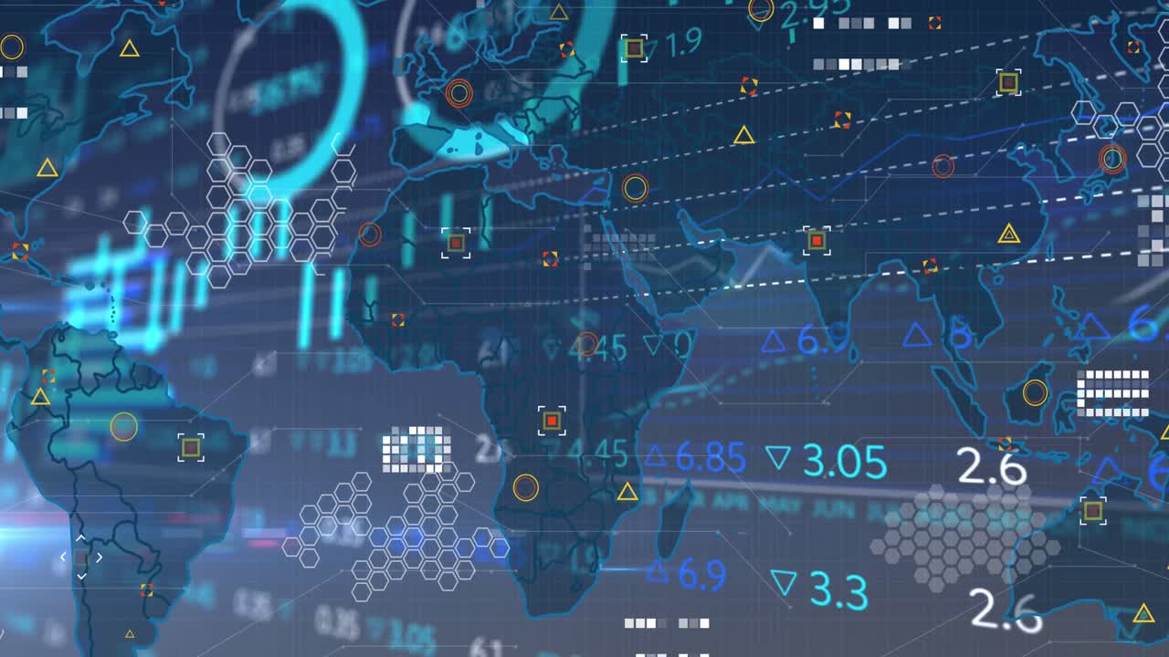 세계 지도를 통해 금융 데이터 처리의 애니메이션