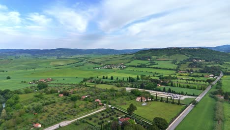 Drone footage of Tusnay fields in Italy.