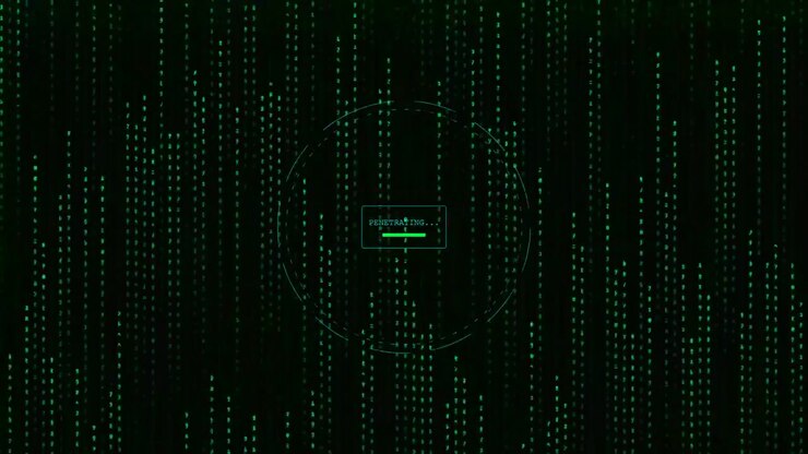 Digital Security Breach Warning with Matrix Style Code Background