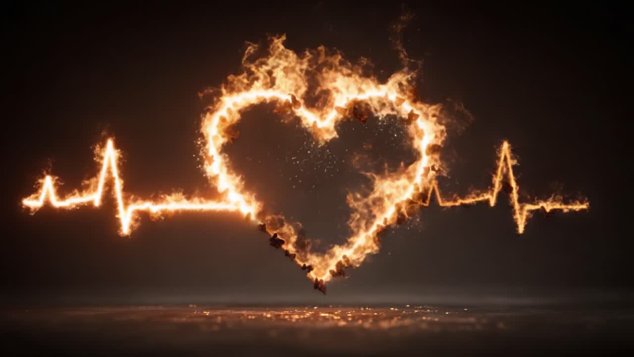 A Captivating Visual of a Heart Symbol Formed by Flames, Representing Passion and Life's Vital Signs Through a Vibrant Pulse of Fire and Energy