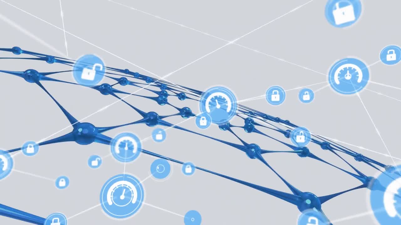 파란색 네트워크를 통해 아이콘으로 연결 네트워크의 애니메이션
