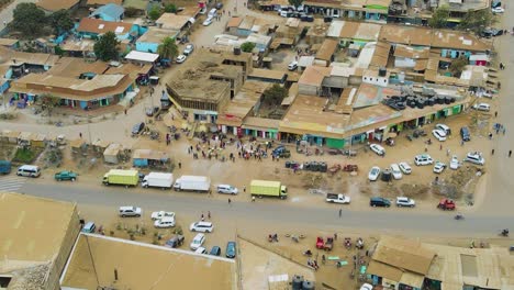 birdseye aerial view of loitokitok kenya, shanty poor neighborhood of nairobi suburbs, kenya