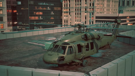 black war chopper in the city