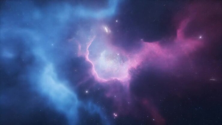 Cinematic Flight Through a Vibrant Blue and Pink Nebula
