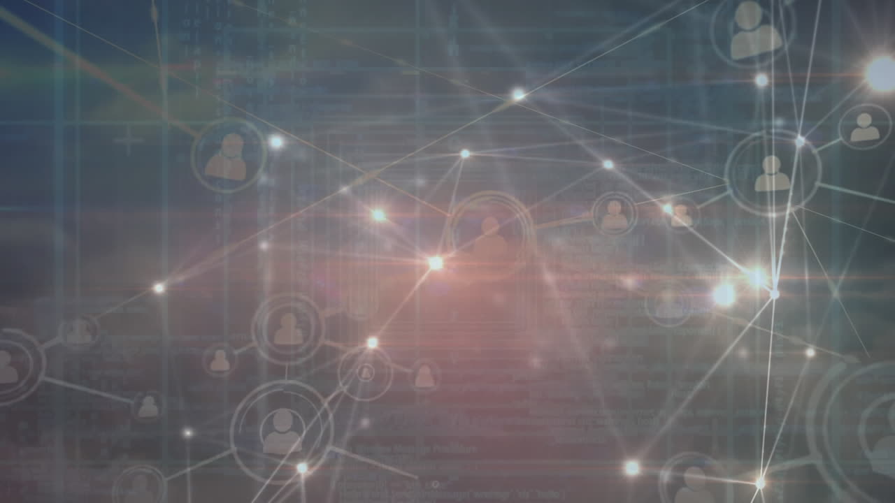 animación de la red de conexiones con puntos brillantes e iconos de personas