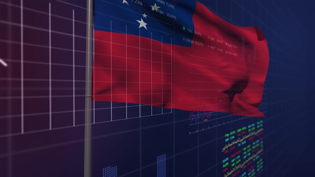 사모아의  ⁇ 발 위에서 금융 데이터 처리의 애니메이션