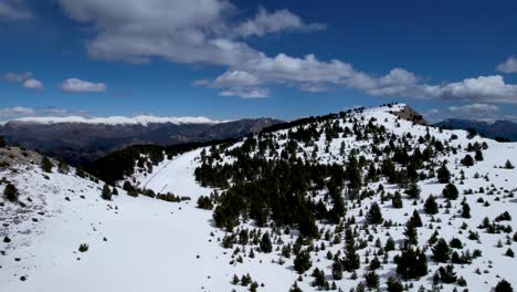 Verschneite-Landschaft-Eines-Alpenwaldes,-Gesehen-Von-Einer-Dji-Drohne