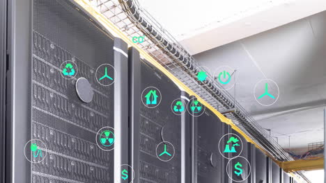 animation of ecology icons over server room