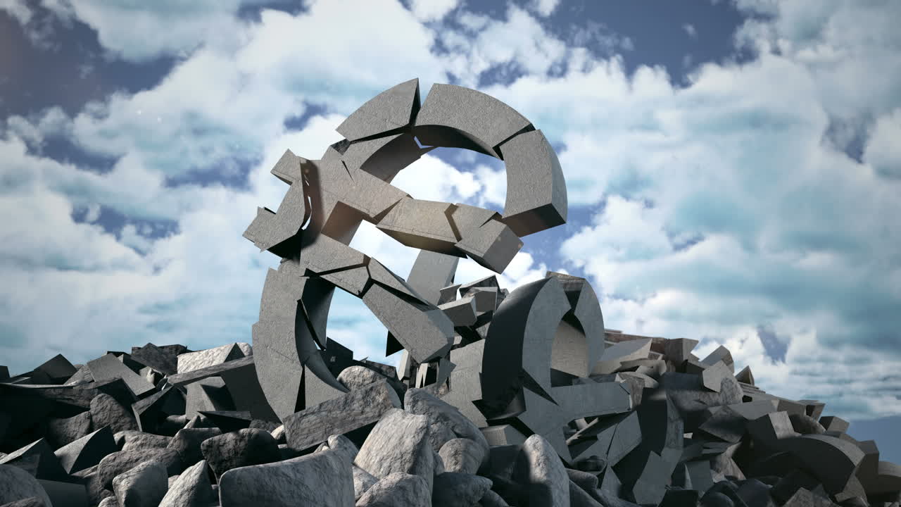 미래의 디지털 스크린에 대한 붕괴된 유로 표지판