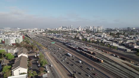 i-880 in oakland's clinton and san antonio neighborhoods, aerial 4k shot