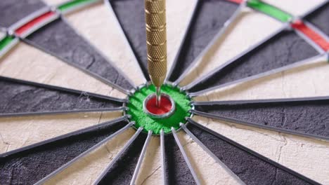 closeup of dart hitting bullseye