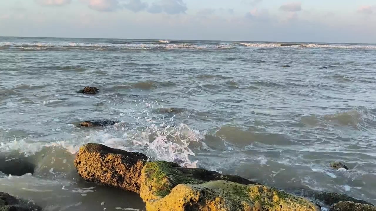 Onde dell'oceano che si infrangono contro rocce muschiose sulla riva