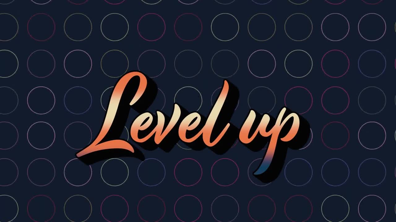 animación del texto de nivel superior sobre círculos de colores sobre fondo negro