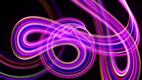 gráficos de movimiento, ciencia ficción bg. flujo de líneas de neón multicolor forman forma de espiral, rizos y patrón. fondo abstracto con senderos de luz, fondo de diseño de movimiento moderno de moda. flujo de luz bg en 4k.