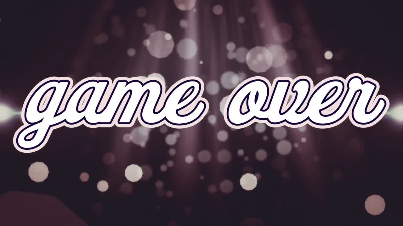 animación del juego sobre texto blanco sobre múltiples manchas blancas en fondo púrpura