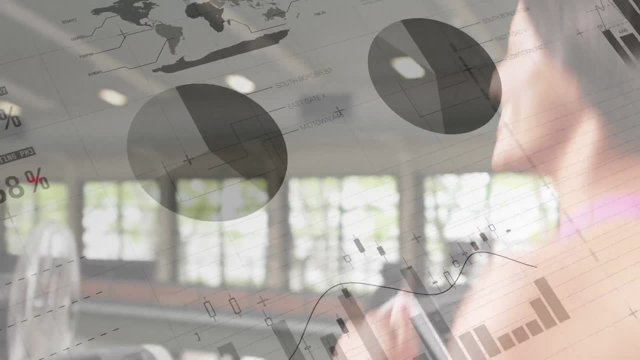 트레드밀에서 달리는 여성 운동선수와 함께 데이터 처리 애니메이션