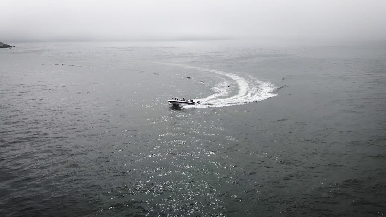 여름 동안 페루의 doast에서 바다 한가운데를 돌고 있는 요트에 있는 친구들