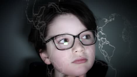 4k futuristic child watching around globe animation