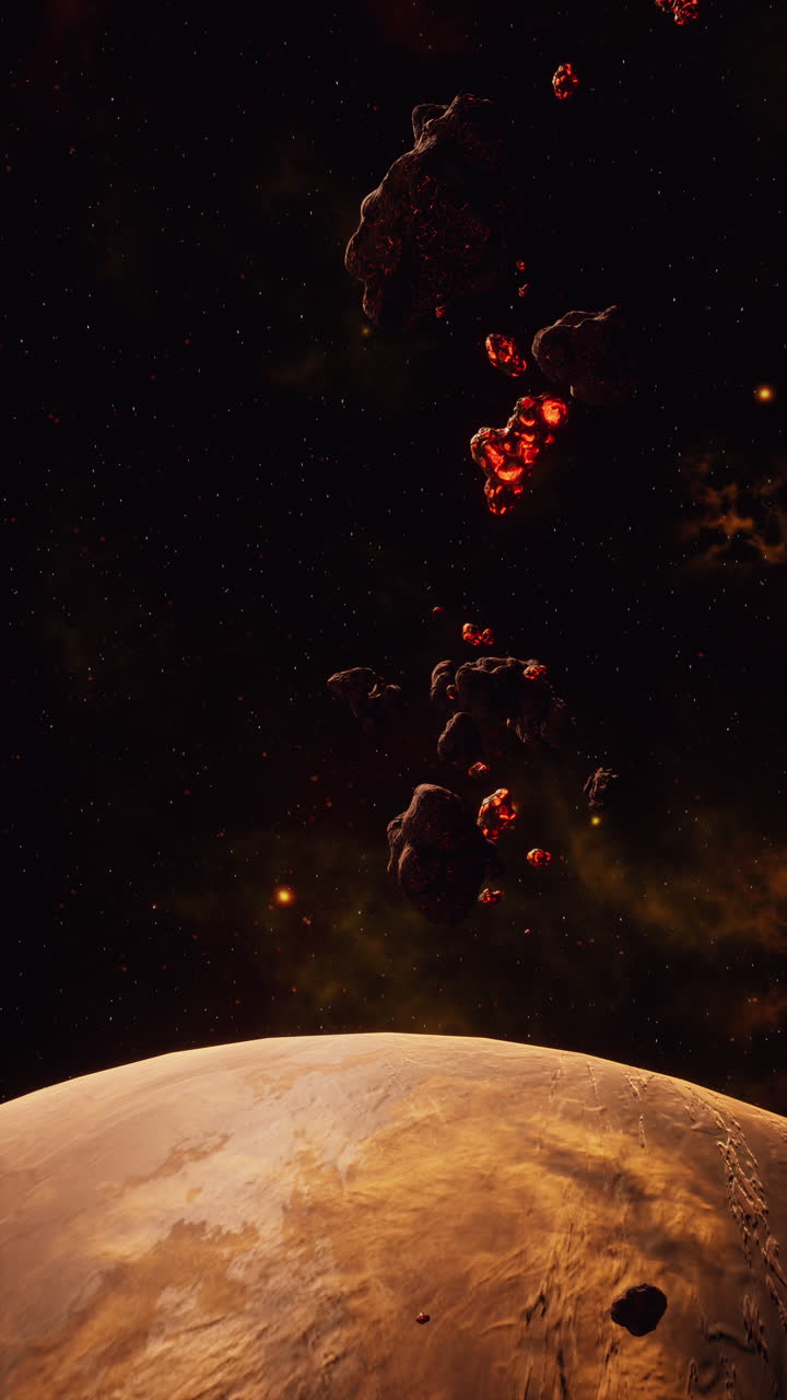 asteroides que se acercan a un planeta en el espacio