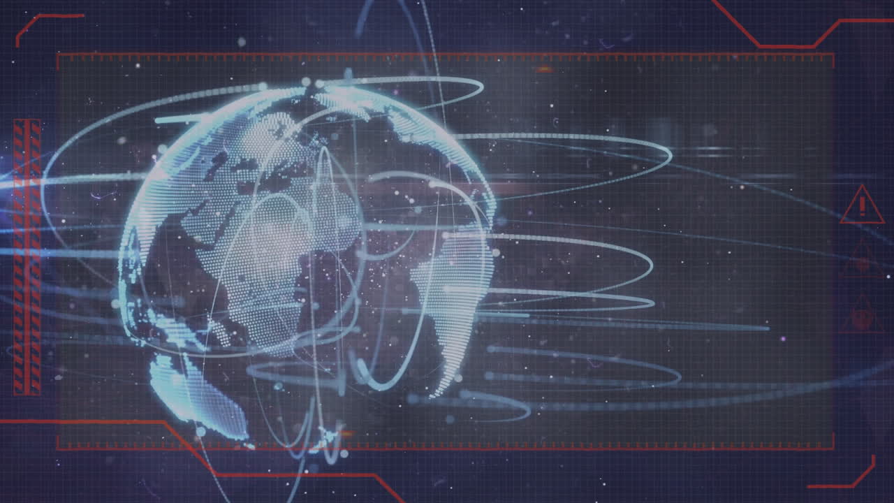 Animation of network of connections and globe over digital interface
