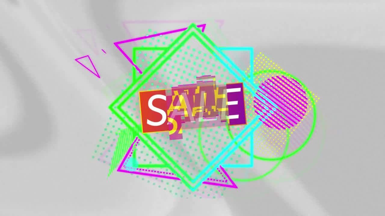 animación digital de formas abstractas de venta y neón contra el efecto de textura líquida en fondo blanco