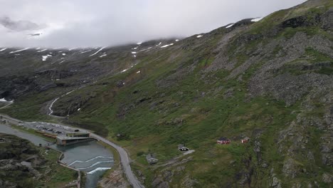 Aerial view of a scenic mountain landscape in Norway