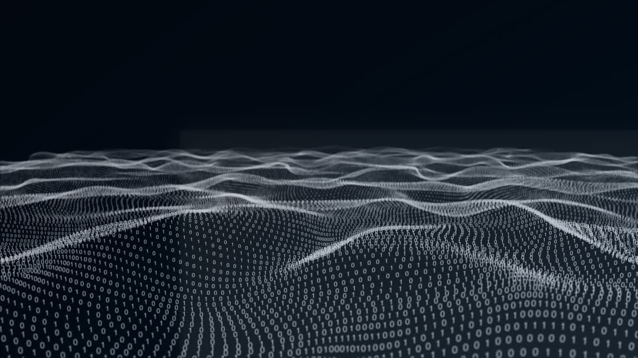 블랙 백그라운드에서 이진 코딩과 데이터 처리를 가진 파동의 애니메이션