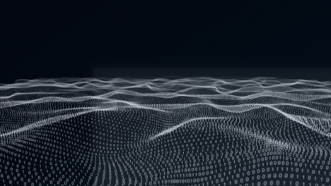 animation of waves with binary coding and data processing over black background