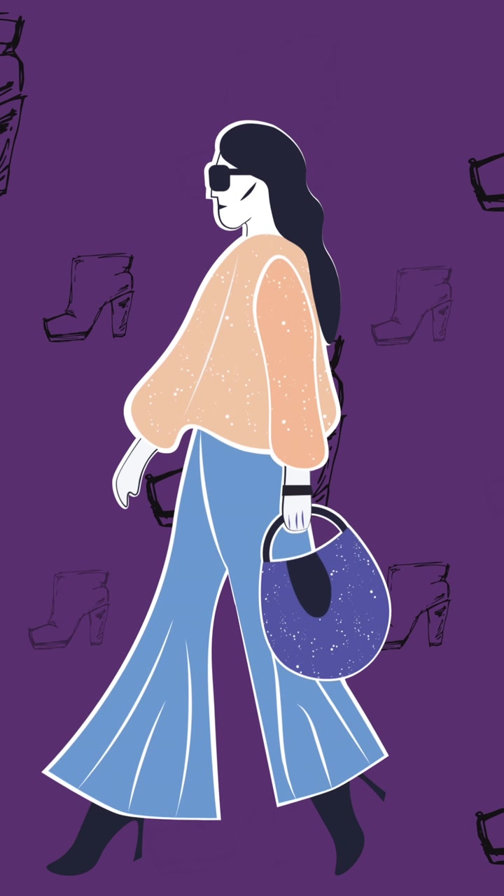 Animação de mulher andando sobre sapatos caindo