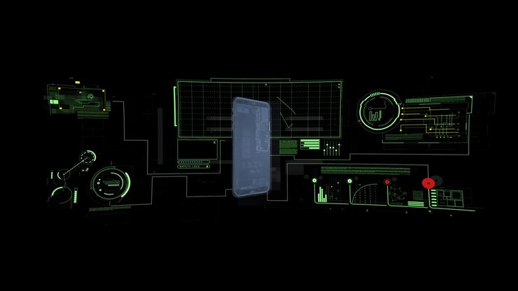 Smartphone olografico con HUD digitale e analisi dei dati