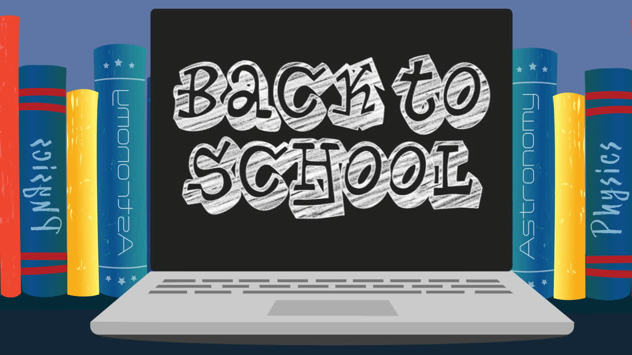 Animation of back to school text on purple background