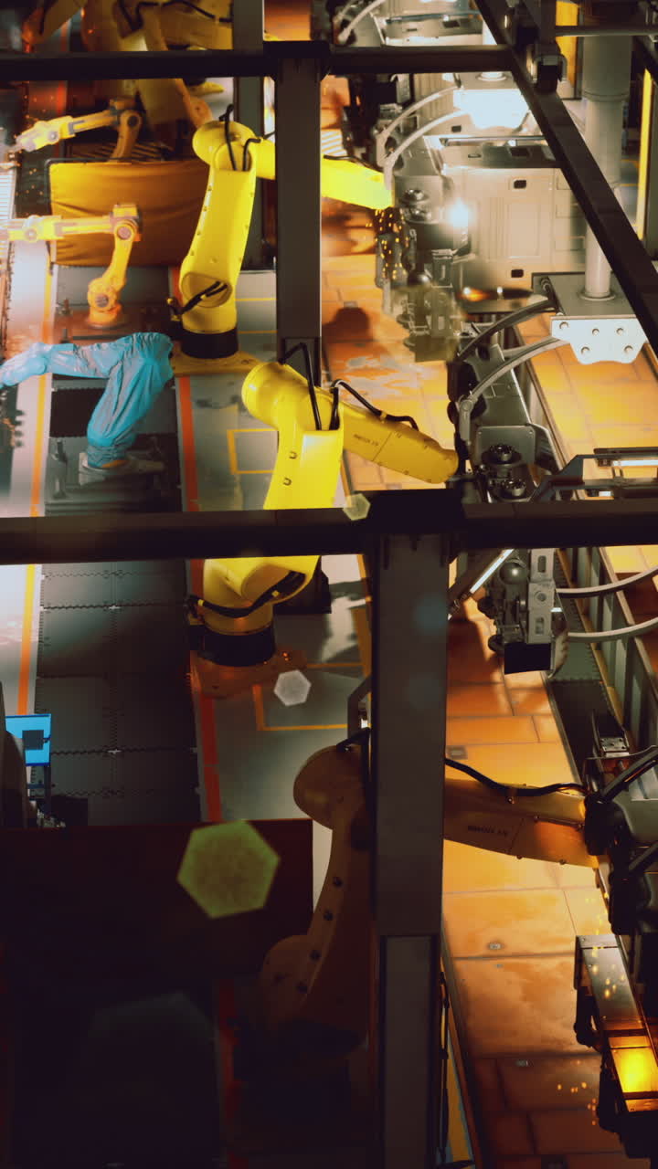 A robótica opera de forma eficiente em uma instalação de fabricação durante a noite