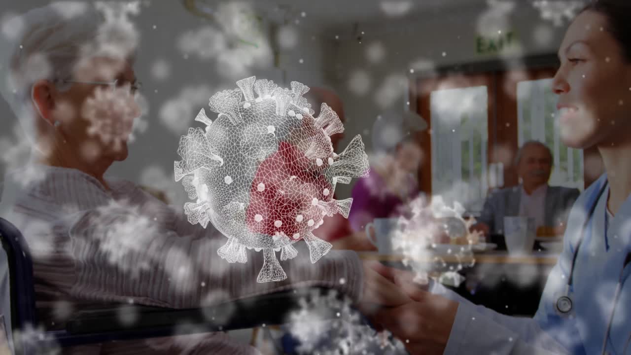 대형 코로나바이러스 코로나19 세포가 고령 백인 남성과 의료 종사자에게 퍼지는 애니메이션