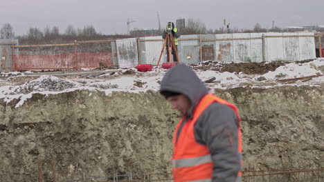 construction site surveying in winter
