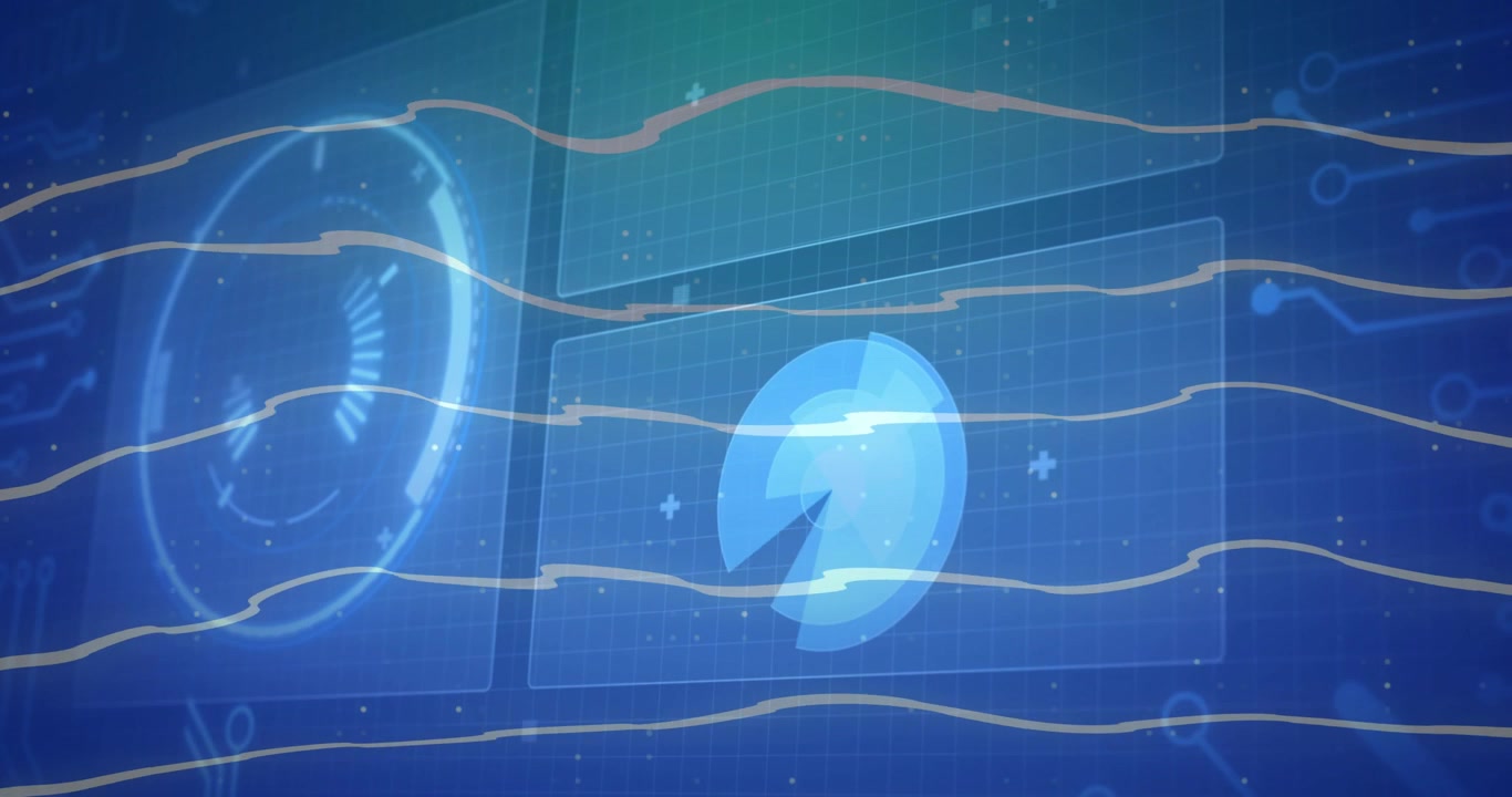 Incoming data pulsing waveforms moving with chart rotating wedge resizing displaying metrics
