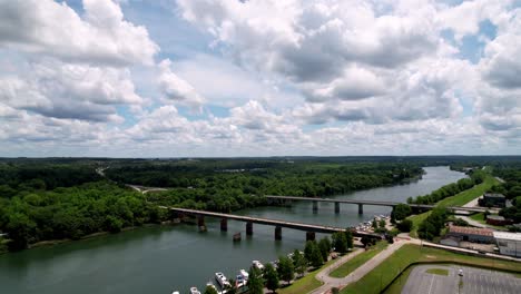 aerial high above the savannah river in augusta georgia