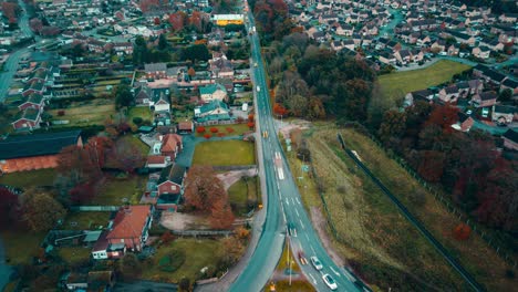 Timelapse-of-a-roundabout-and-its-busy-traffic-located-in-a-the-town-of-Thetford,-in-Breckland,-Norfolk,-in-United-Kingdom